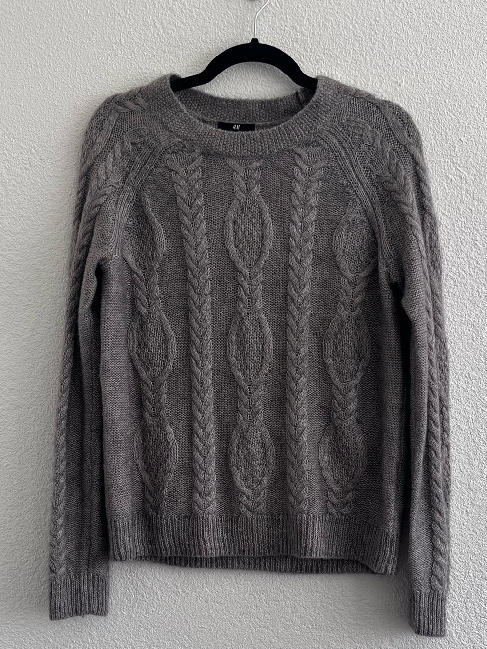 H&M Gray Cable Knit Crew Sweater
